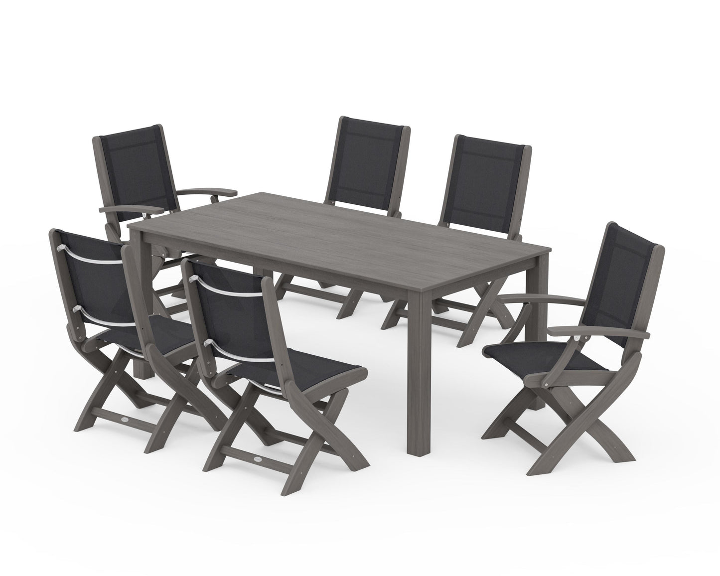 Coastal Folding Chair 7-Piece Parsons Dining Set