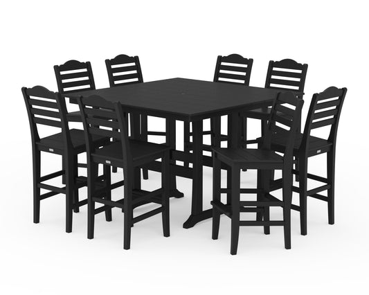 Savannah Side Chair 9-Piece Square Farmhouse Bar Set with Trestle Legs