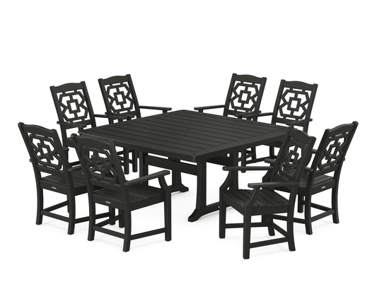 Chinoiserie 9-Piece Square Dining Set with Trestle Legs