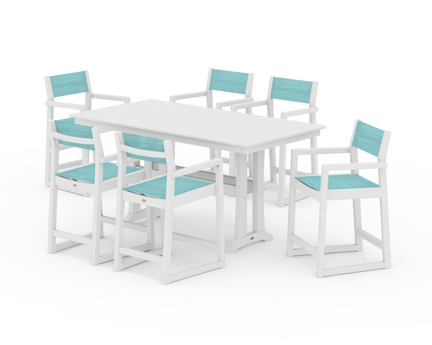 EDGE Sling Arm Chair 7-Piece Farmhouse Counter Set with Trestle Legs