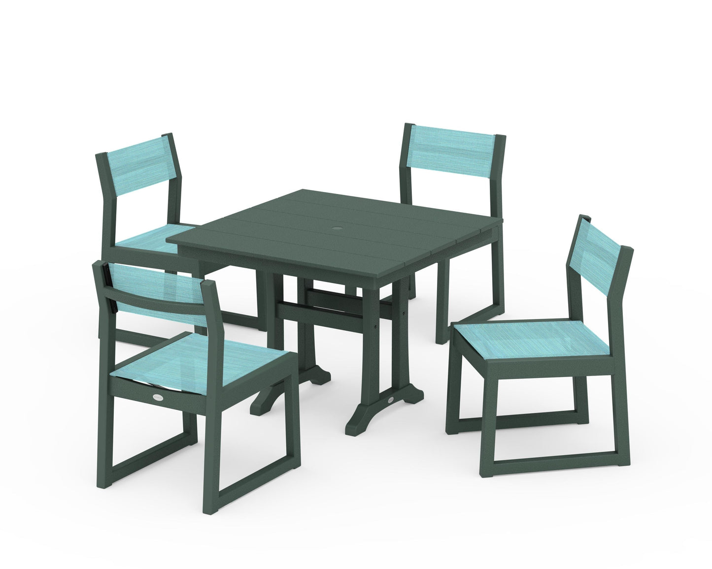 EDGE Sling 5-Piece Farmhouse Trestle Side Chair Dining Set