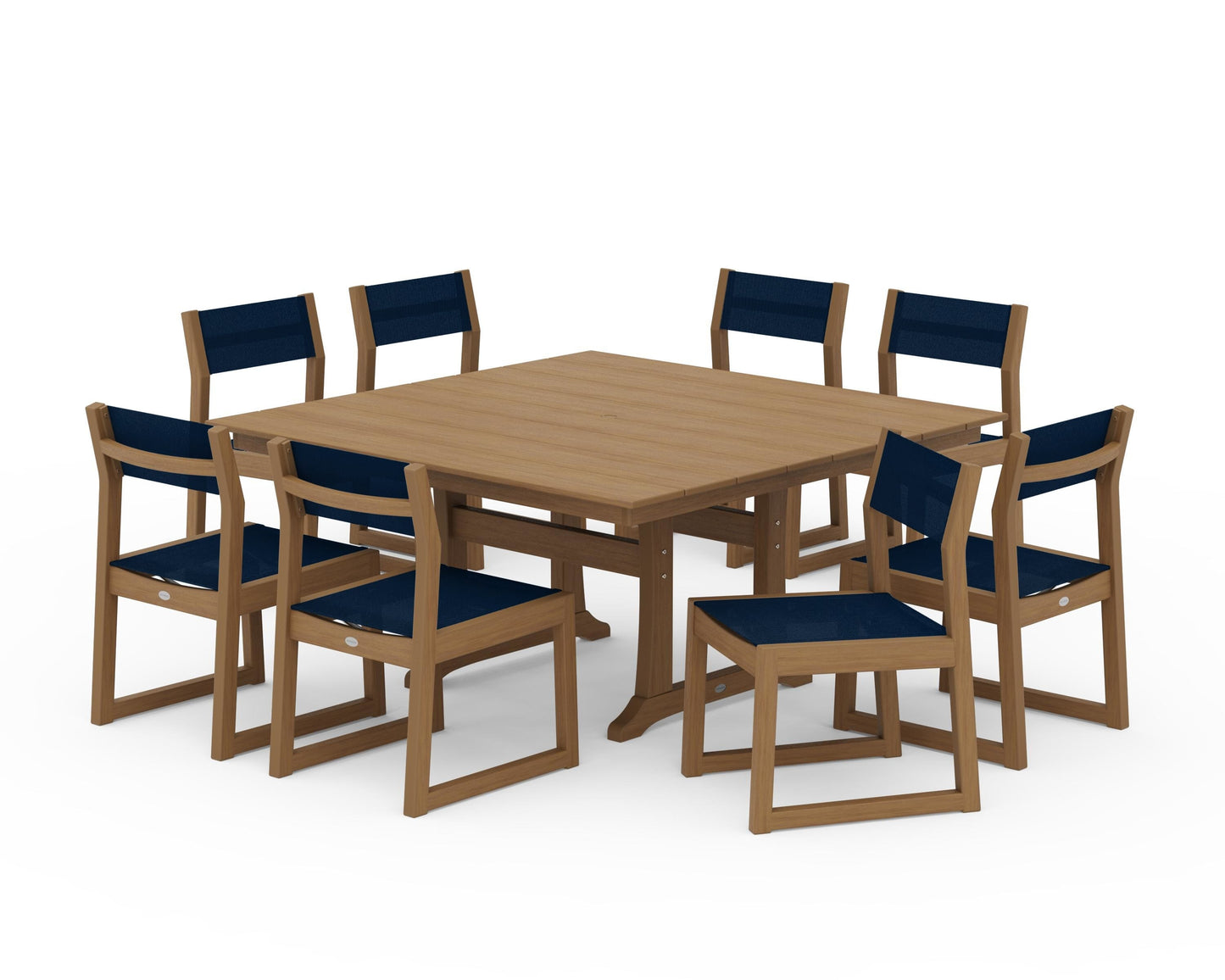 EDGE Sling Side Chair 9-Piece Farmhouse Trestle Dining Set