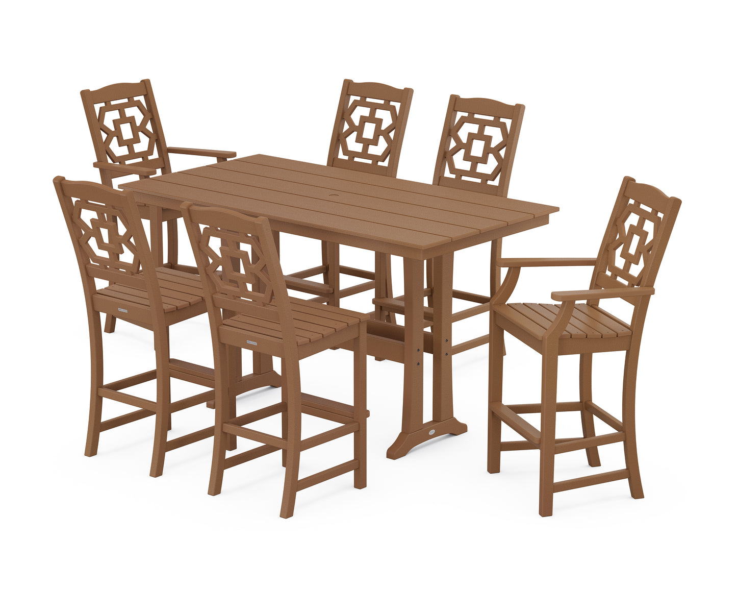 Chinoiserie 7-Piece Farmhouse Bar Set with Trestle Legs