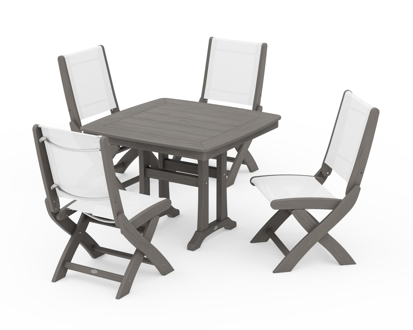 Coastal Folding Side Chair 5-Piece Dining Set with Trestle Legs