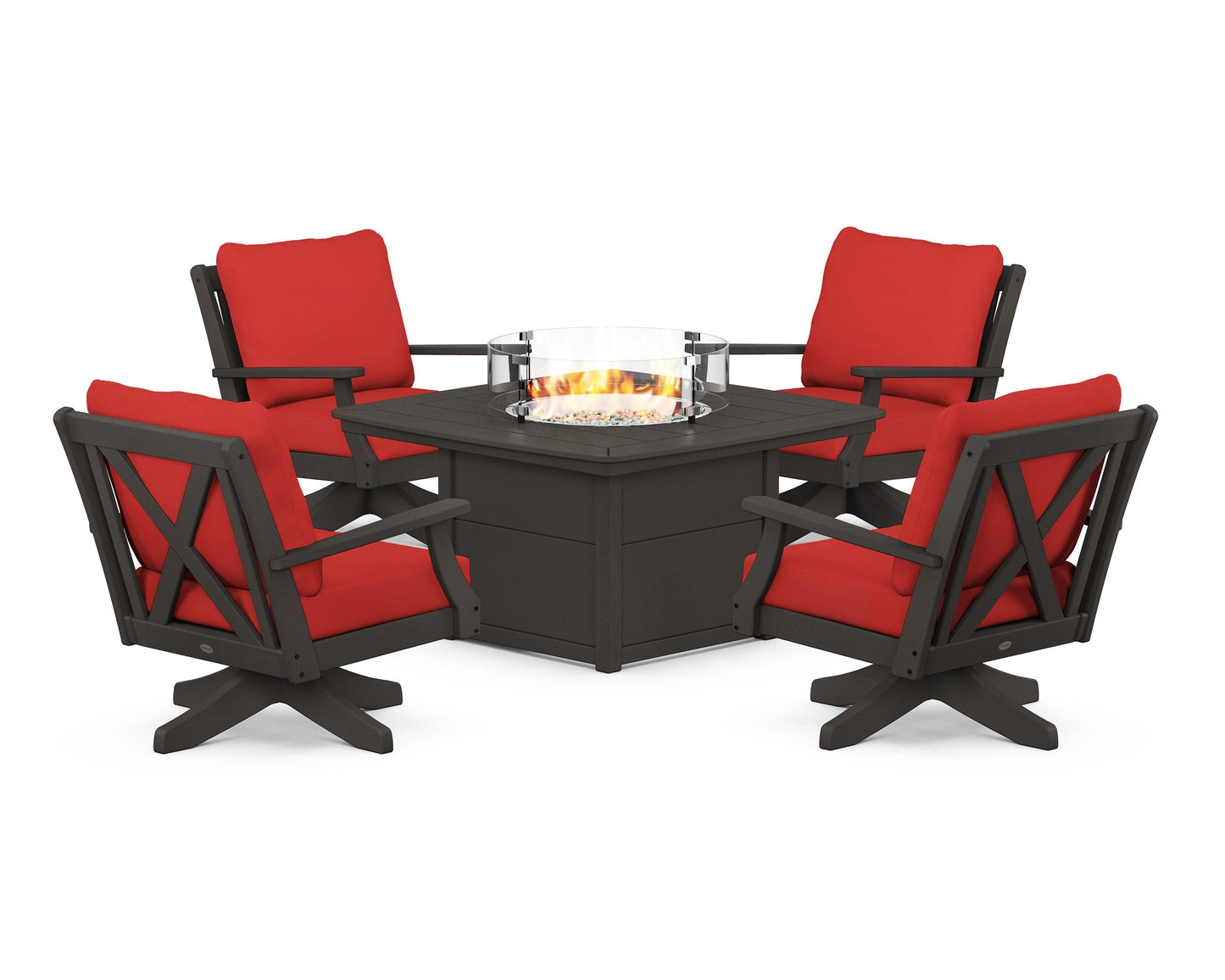 Braxton 5-Piece Deep Seating Swivel Conversation Set with Fire Pit Table