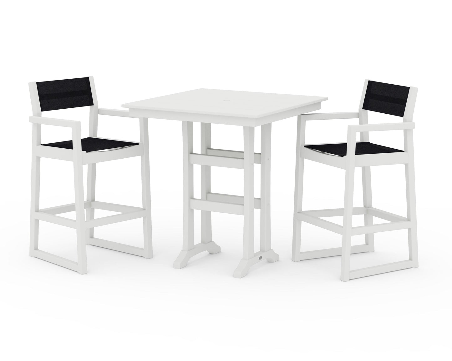 EDGE Sling Arm Chair 3-Piece Farmhouse Bar Set with Trestle Legs