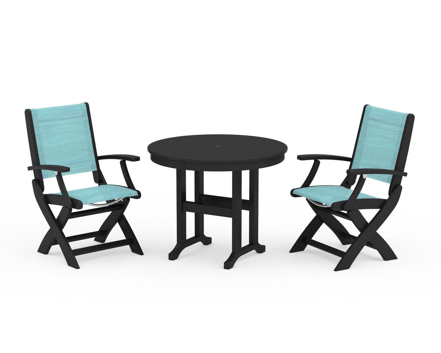 Coastal Folding Chair 3-Piece Round Dining Set