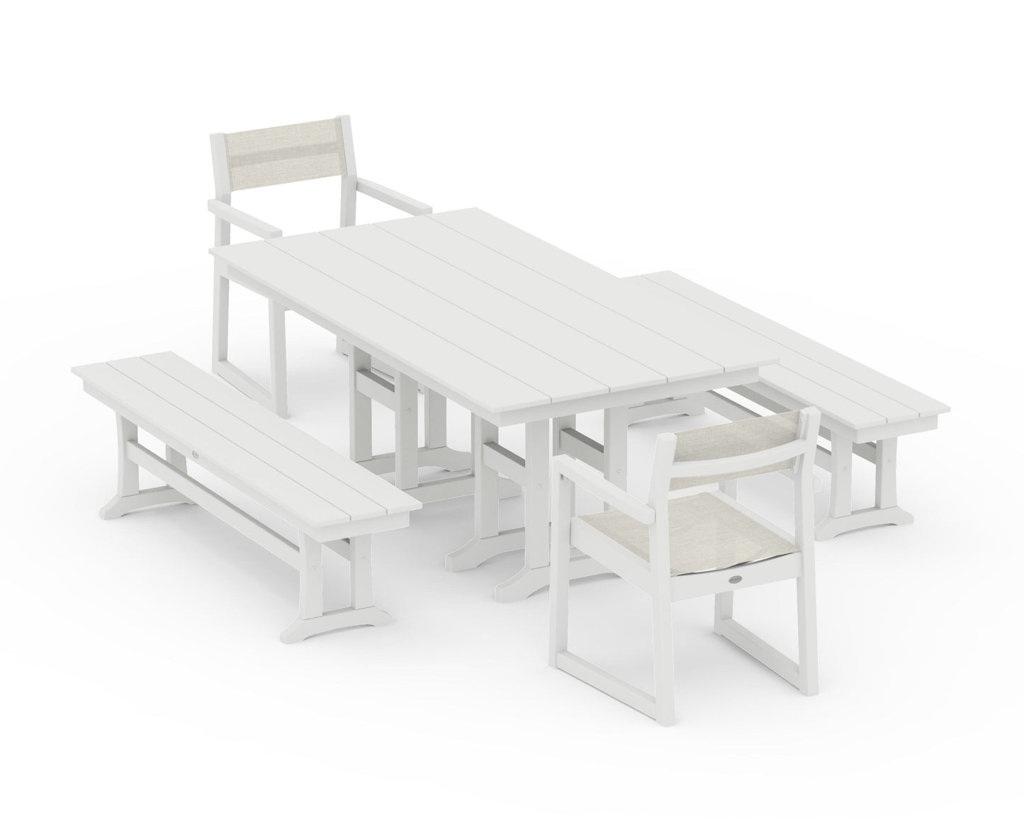 EDGE Sling Arm Chair 5-Piece Farmhouse Dining Set with Benches