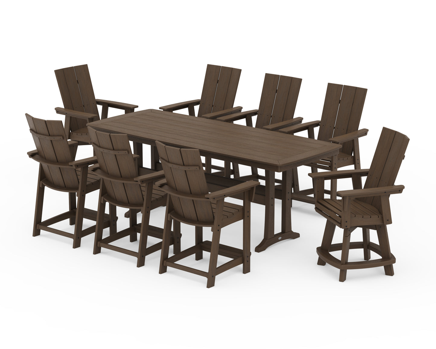 Modern Curveback Adirondack Swivel 9-Piece Counter Set with Trestle Legs