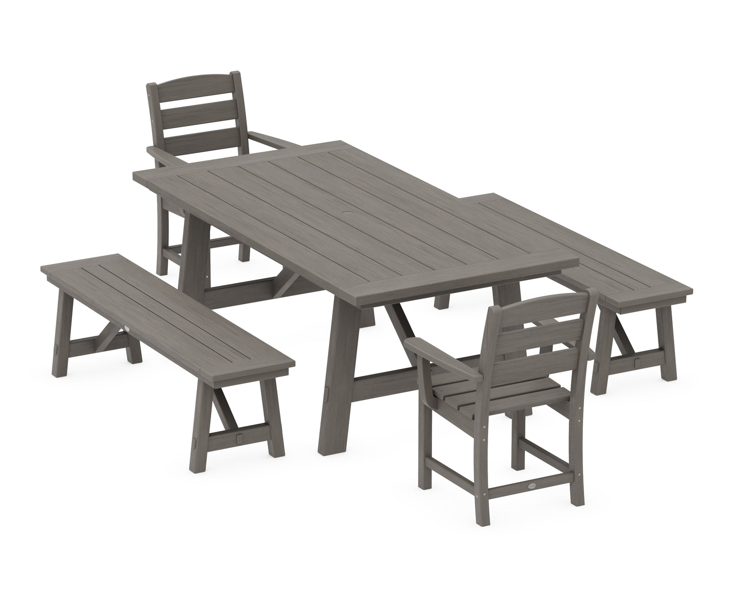 Lakeside 5-Piece Rustic Farmhouse Dining Set With Benches