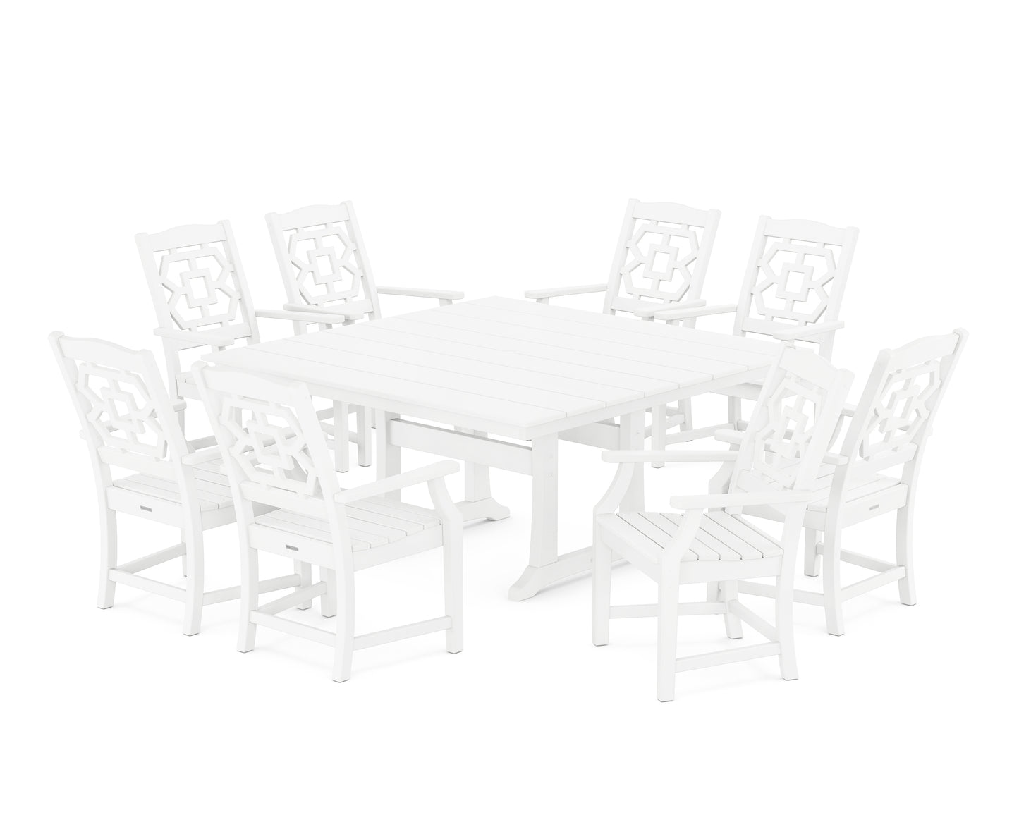 Chinoiserie 9-Piece Square Farmhouse Dining Set with Trestle Legs