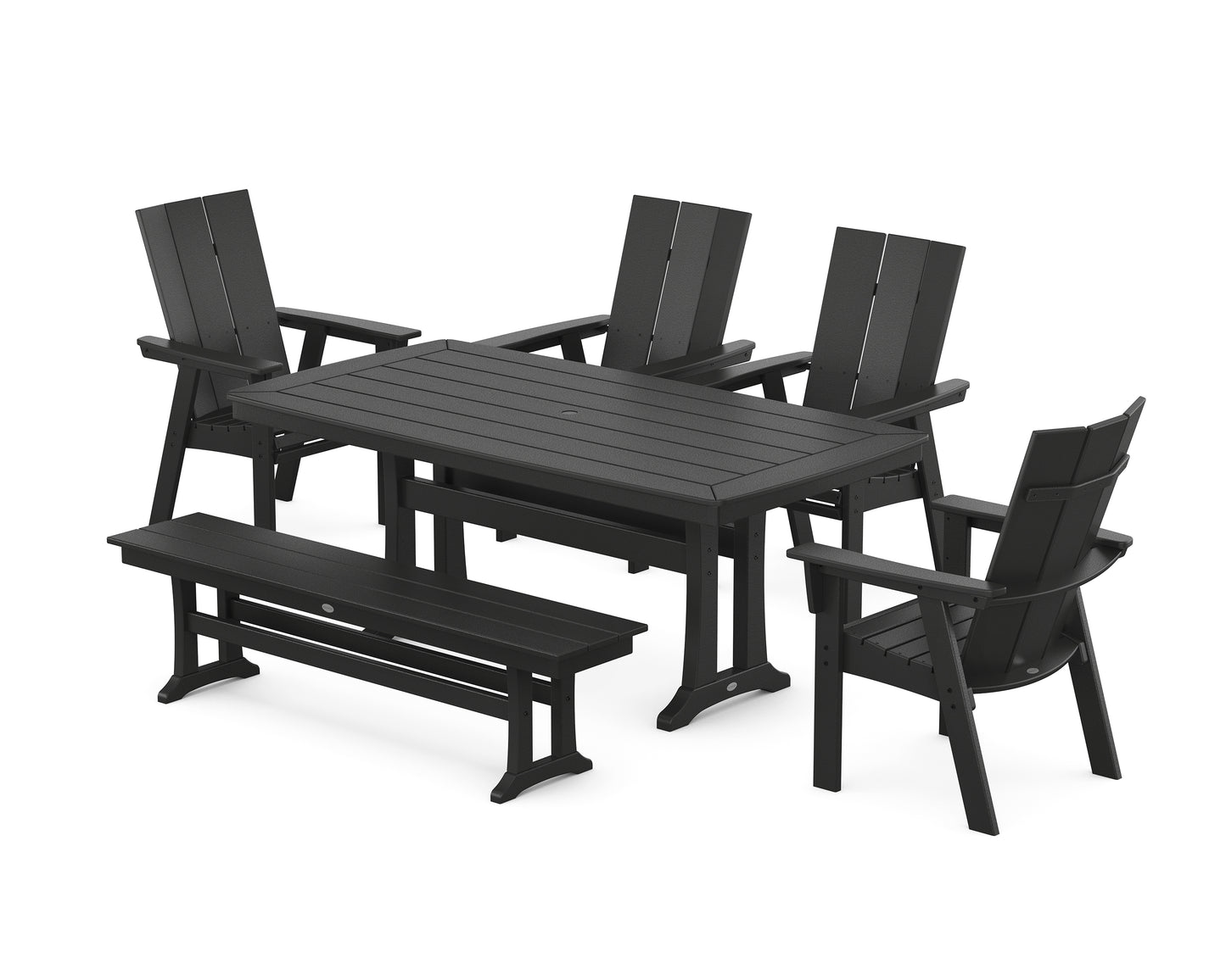 Modern Curveback Adirondack 6-Piece Farmhouse Dining Set with Trestle Legs and Bench