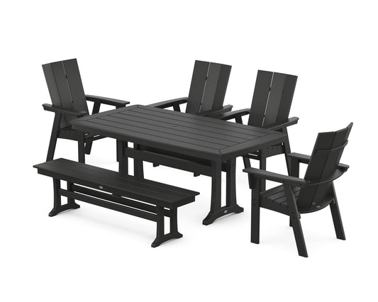 Modern Curveback Adirondack 6-Piece Farmhouse Dining Set with Trestle Legs and Bench