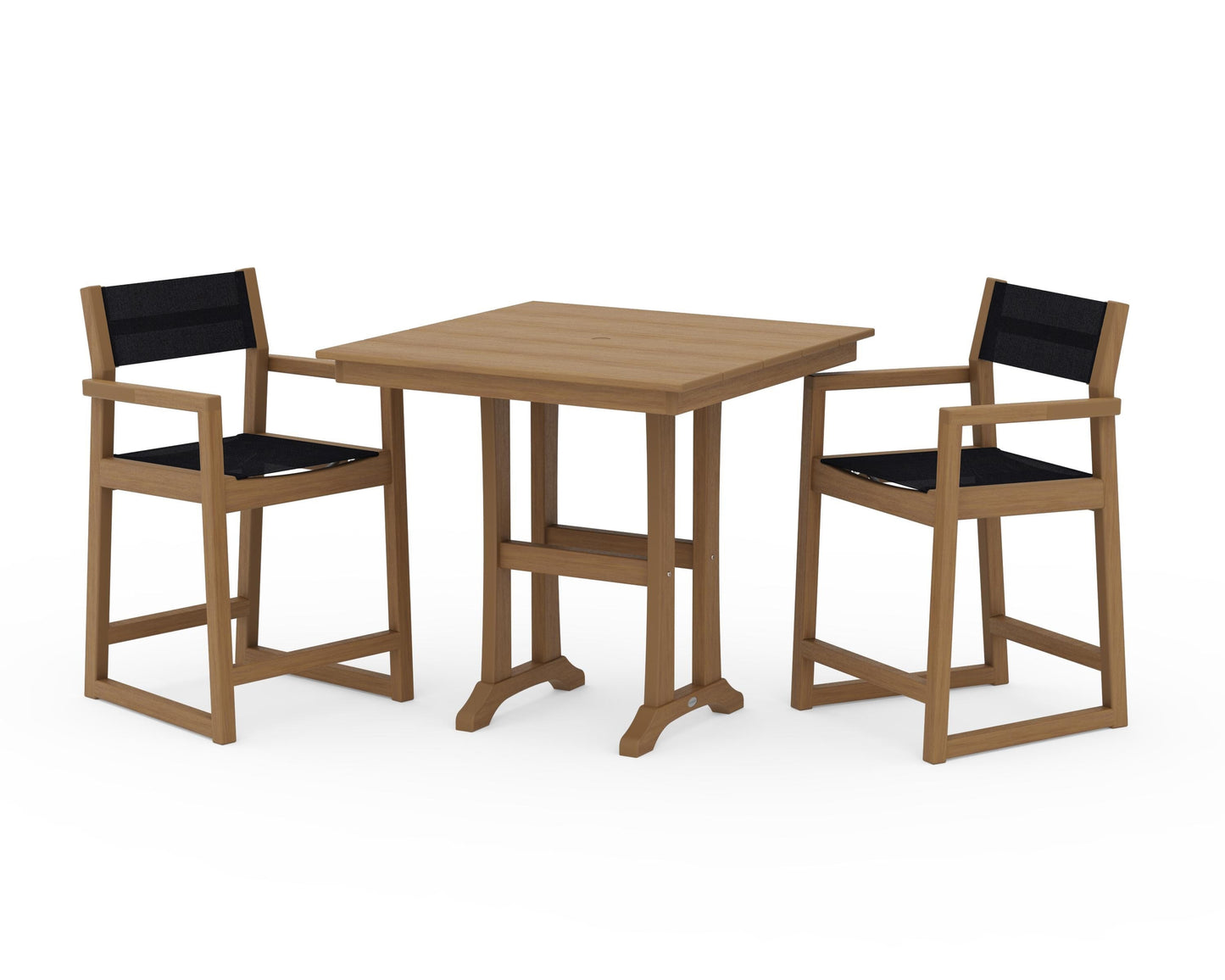 EDGE Sling Arm Chair 3-Piece Farmhouse Counter Set with Trestle Legs