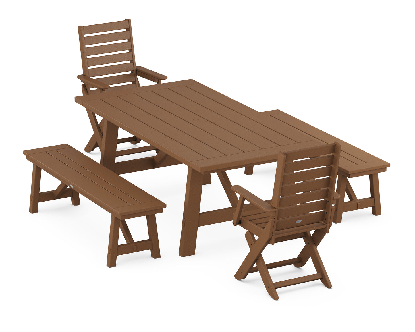 Captain Folding Chair 5-Piece Rustic Farmhouse Dining Set With Benches
