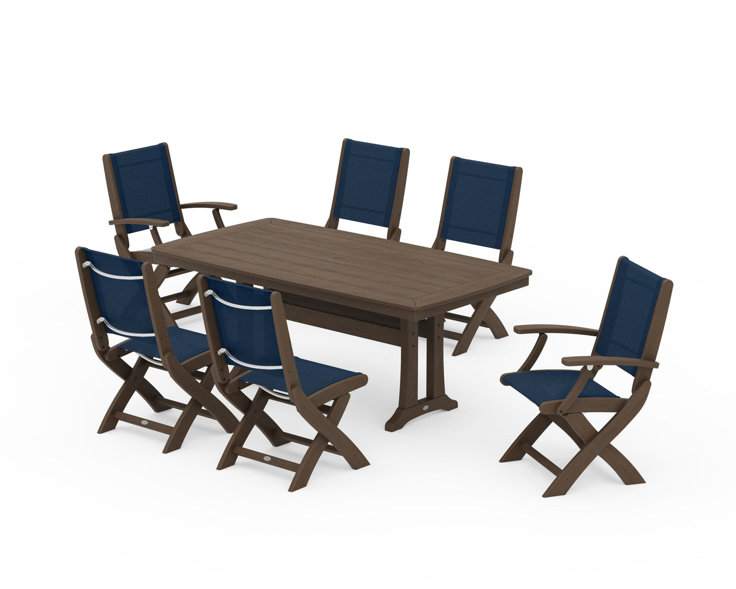 Coastal Folding Chair 7-Piece Dining Set with Trestle Legs