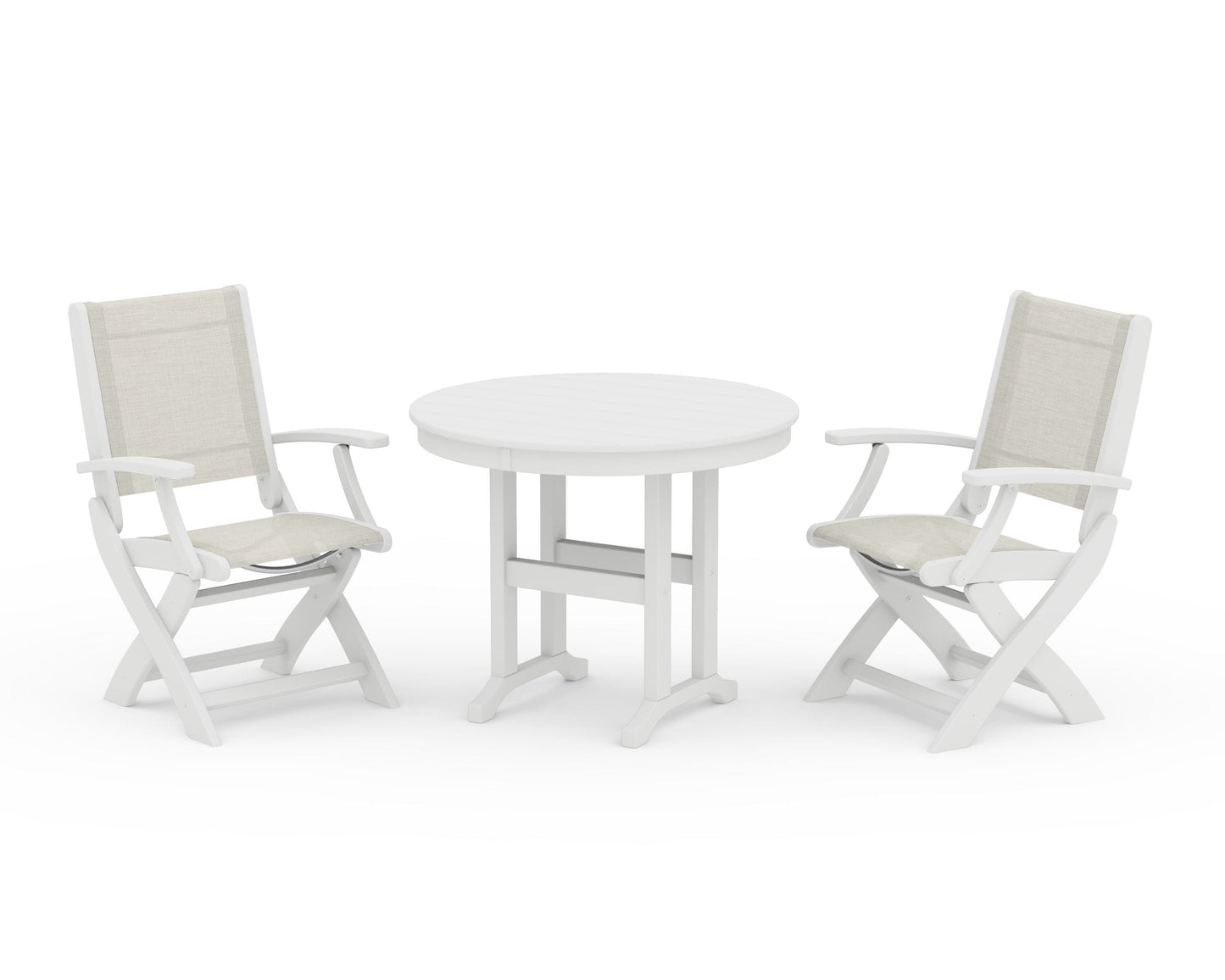 Coastal Folding Chair 3-Piece Round Dining Set