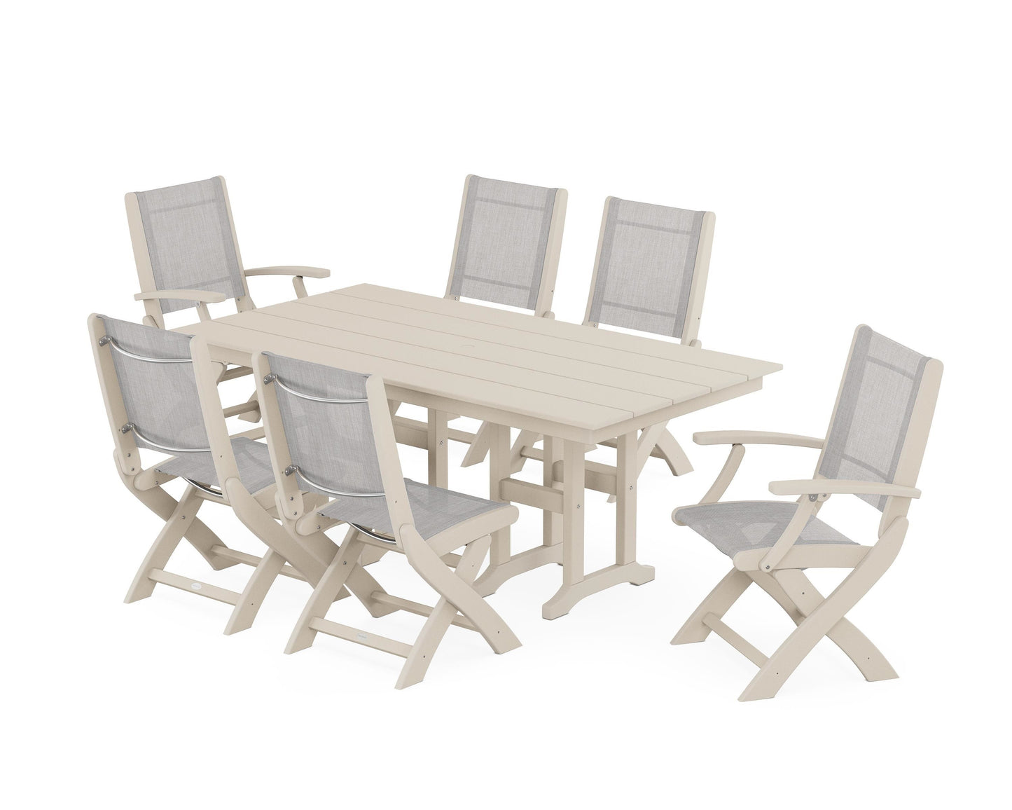 Coastal Folding Chair 7-Piece Farmhouse Dining Set