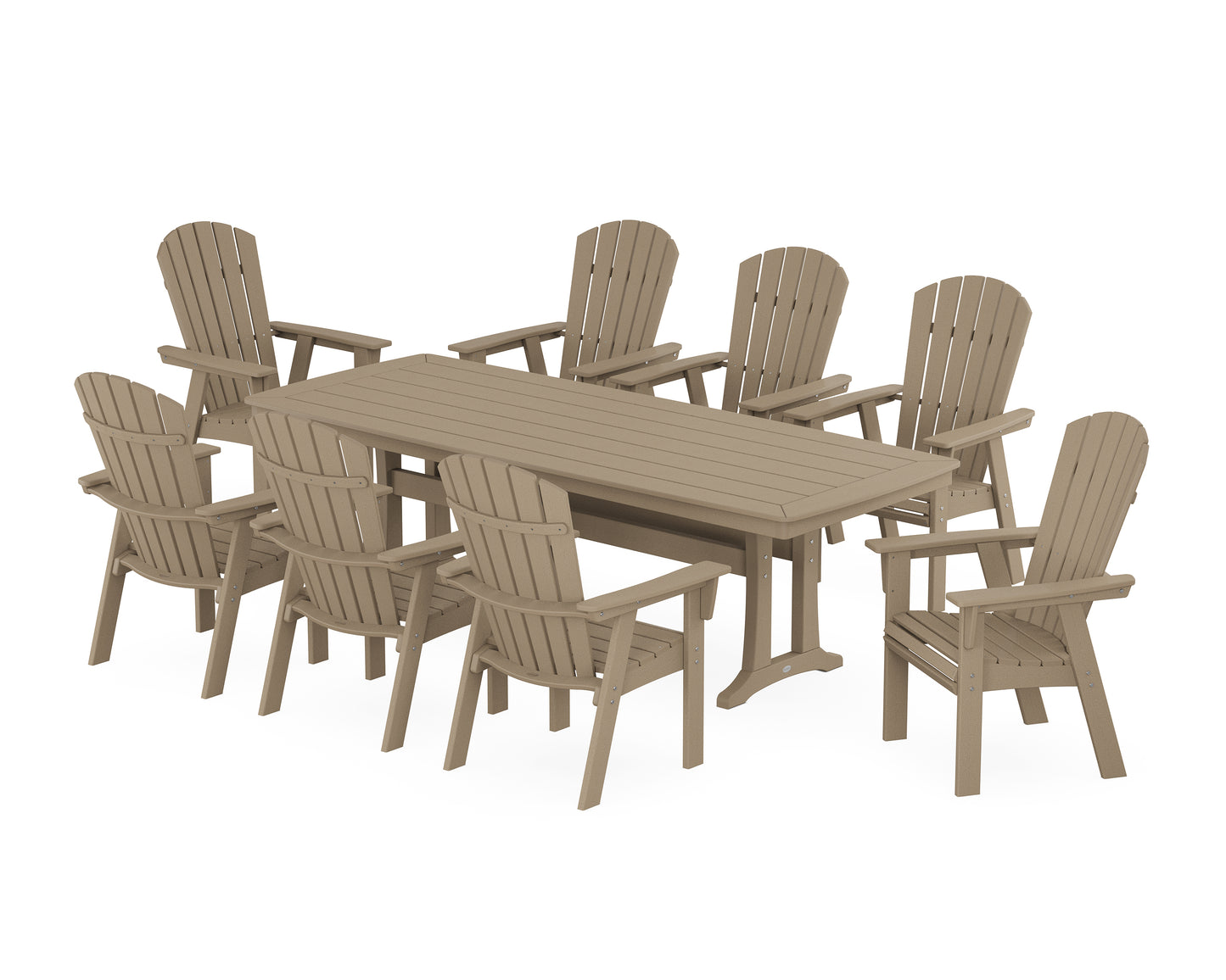 Nautical Curveback Adirondack 9-Piece Dining Set with Trestle Legs