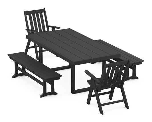Vineyard Folding Chair 5-Piece Dining Set with Benches