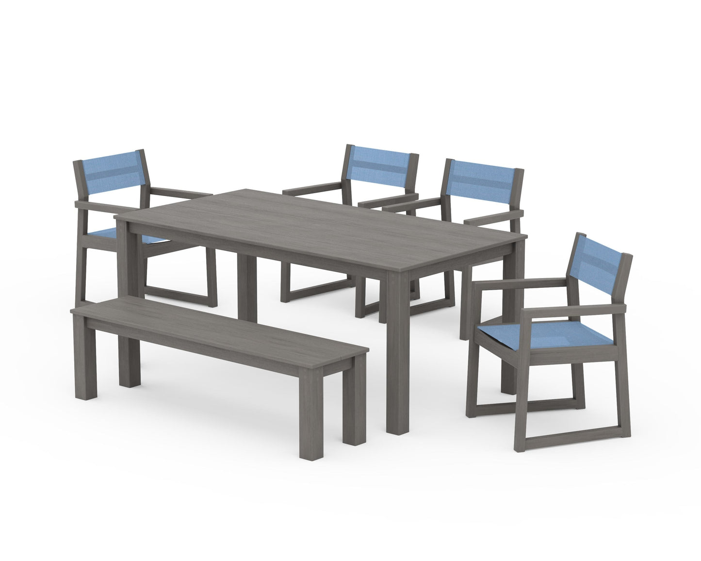 EDGE Sling Arm Chair 6-Piece Parsons Dining Set with Bench