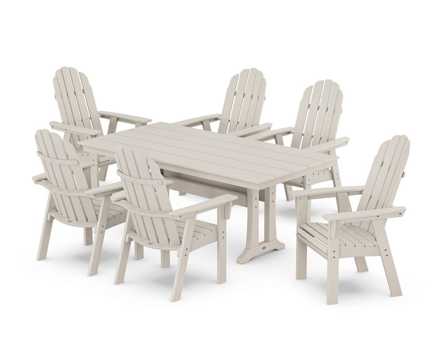Vineyard Curveback Adirondack Chair 7-Piece Farmhouse Dining Set with Trestle Legs