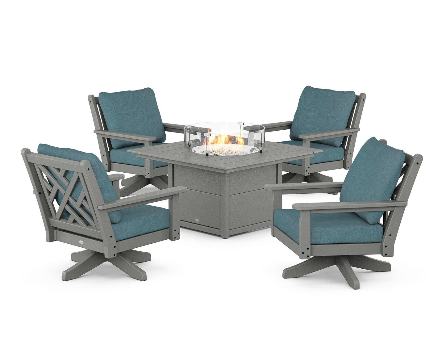 Chippendale 5-Piece Deep Seating Swivel Conversation Set with Fire Pit Table