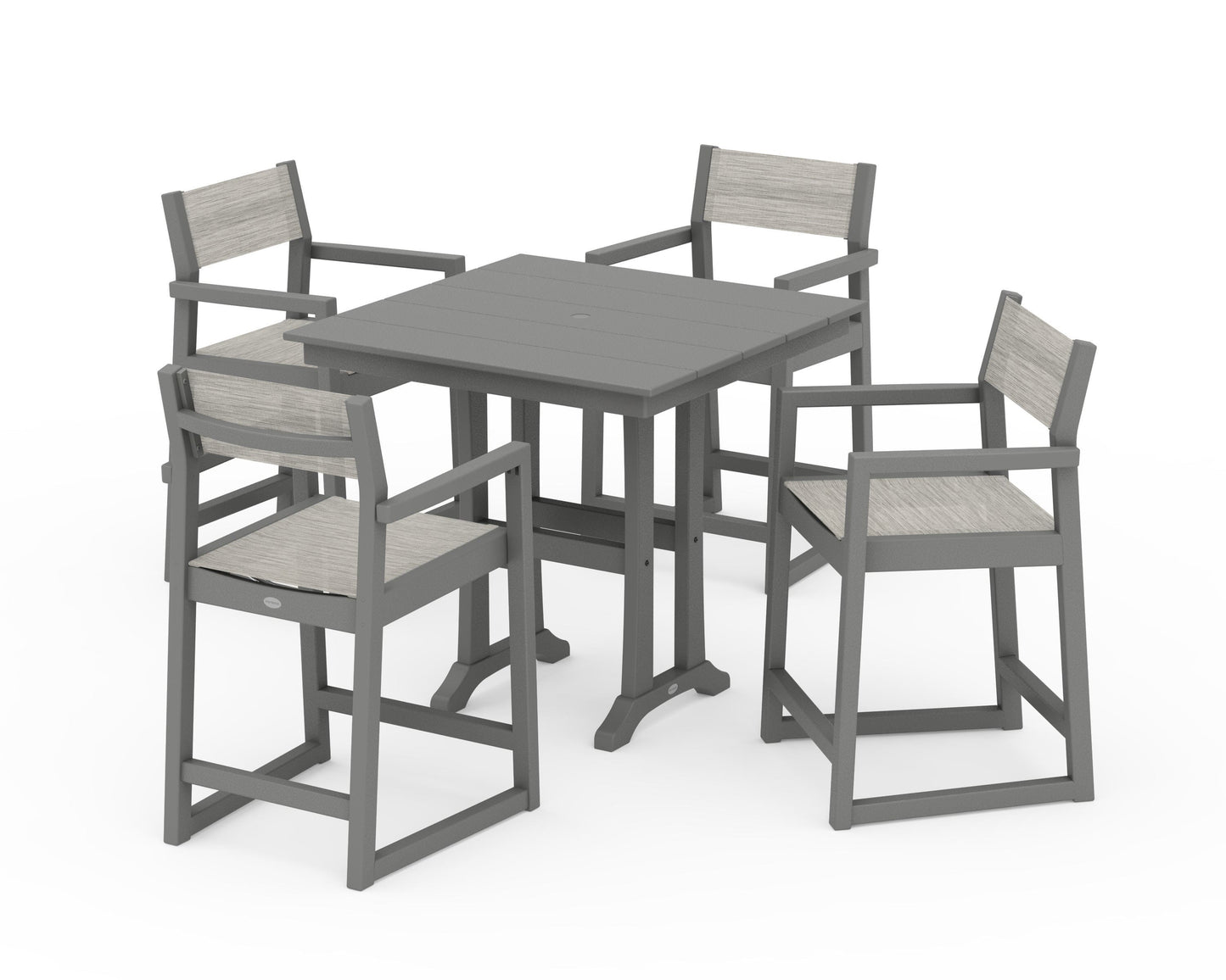 EDGE Sling Arm Chair 5-Piece Farmhouse Counter Set with Trestle Legs