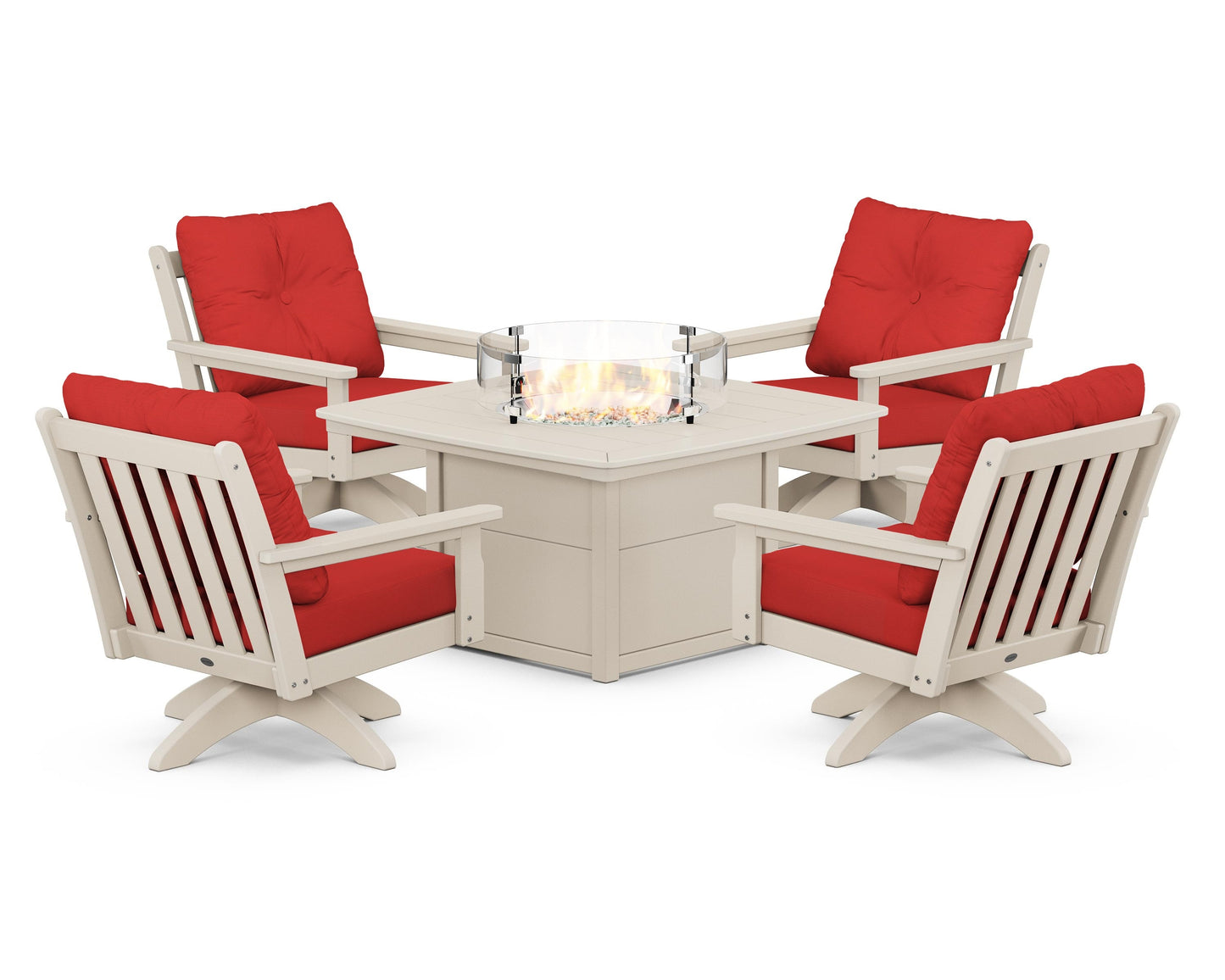 Vineyard 5-Piece Deep Seating Swivel Conversation Set with Fire Pit Table