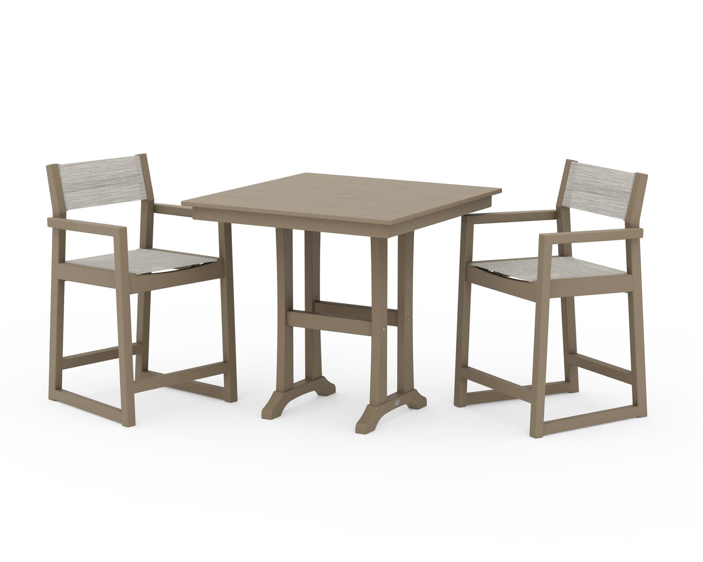 EDGE Sling Arm Chair 3-Piece Farmhouse Counter Set with Trestle Legs