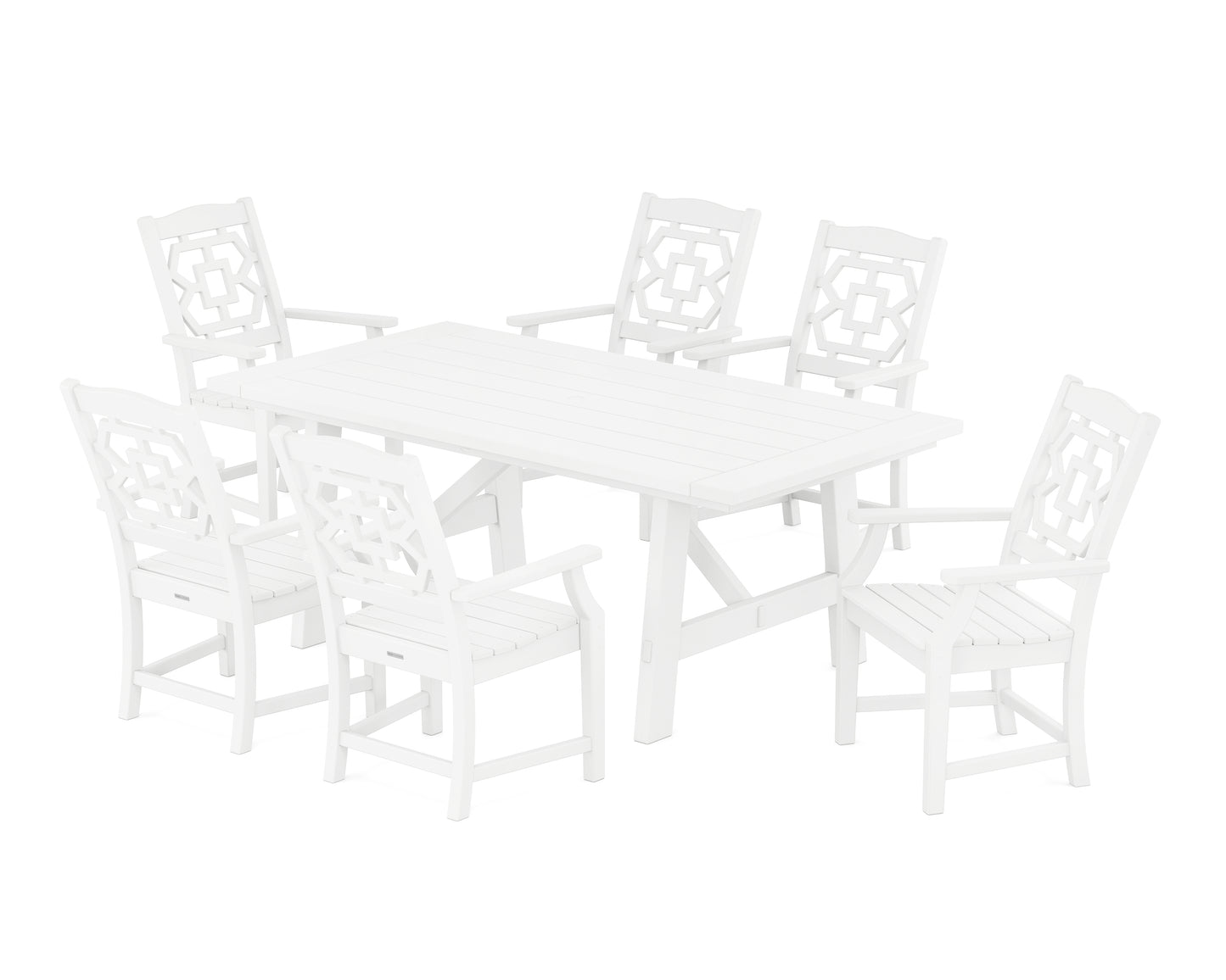 Chinoiserie Arm Chair 7-Piece Rustic Farmhouse Dining Set