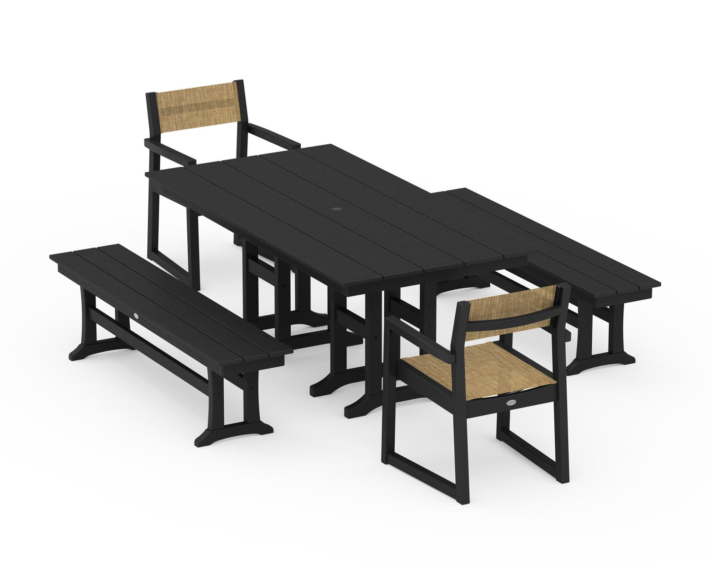 EDGE Sling Arm Chair 5-Piece Farmhouse Dining Set with Benches