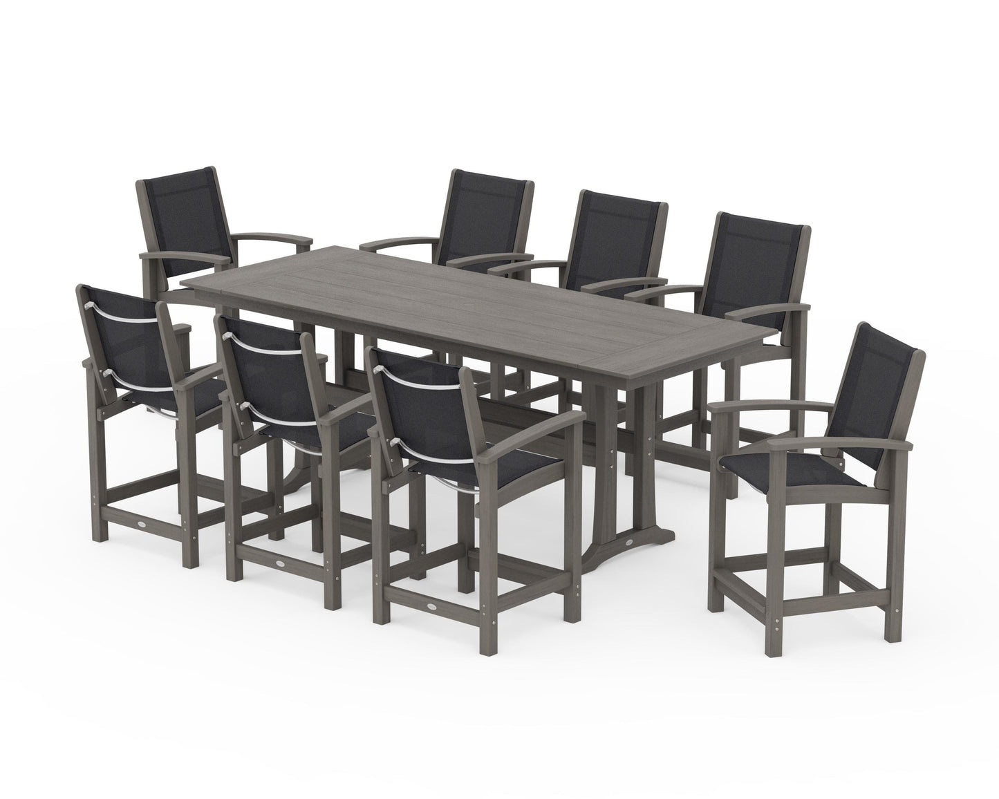 Coastal 9-Piece Farmhouse Counter Set with Trestle Legs