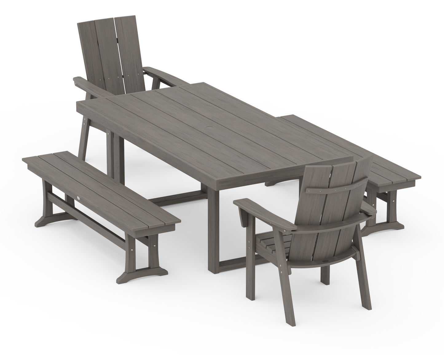 Modern Curveback Adirondack 5-Piece Dining Set with Benches