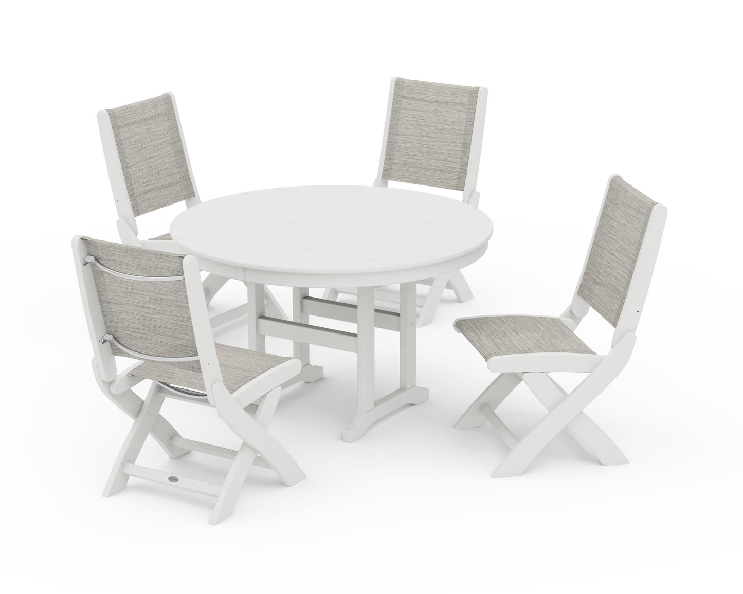 Coastal Folding Side Chair 5-Piece Round Dining Set