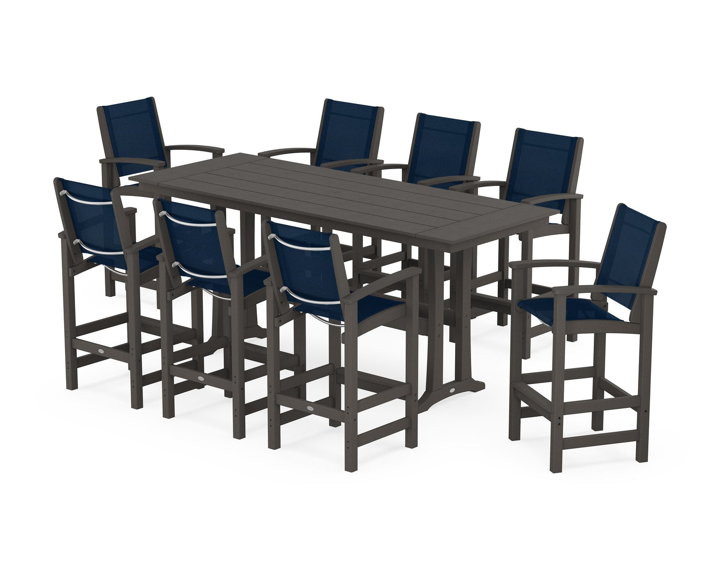 Coastal 9-Piece Farmhouse Bar Set with Trestle Legs