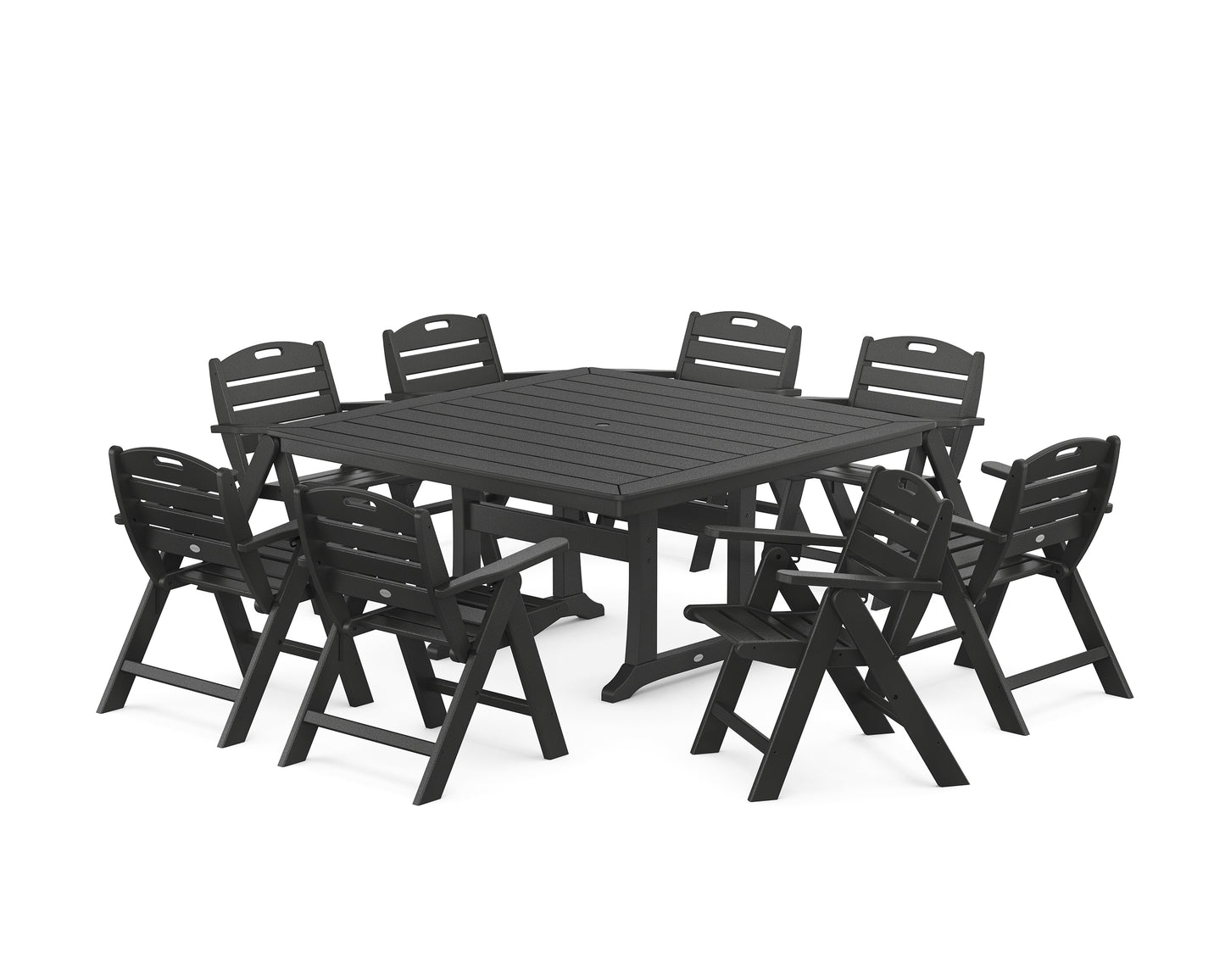 Nautical Lowback 9-Piece Square Dining Set with Trestle Legs