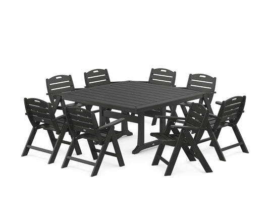 Nautical Lowback 9-Piece Square Dining Set with Trestle Legs