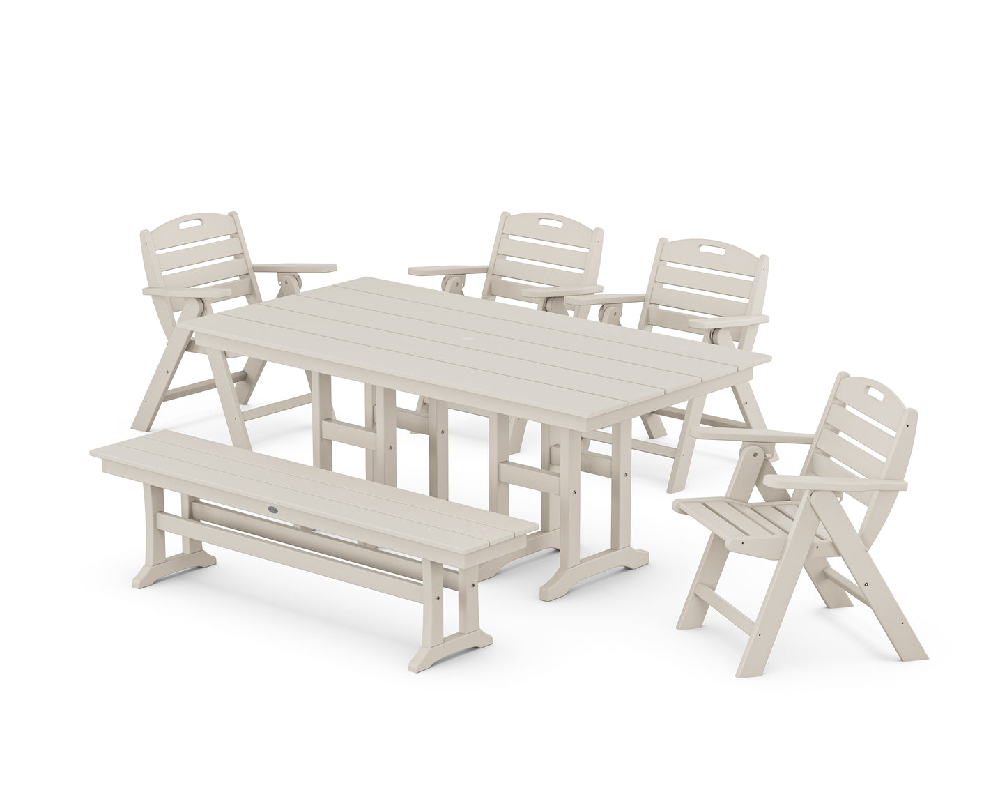 Nautical Lowback 6-Piece Farmhouse Dining Set with Bench