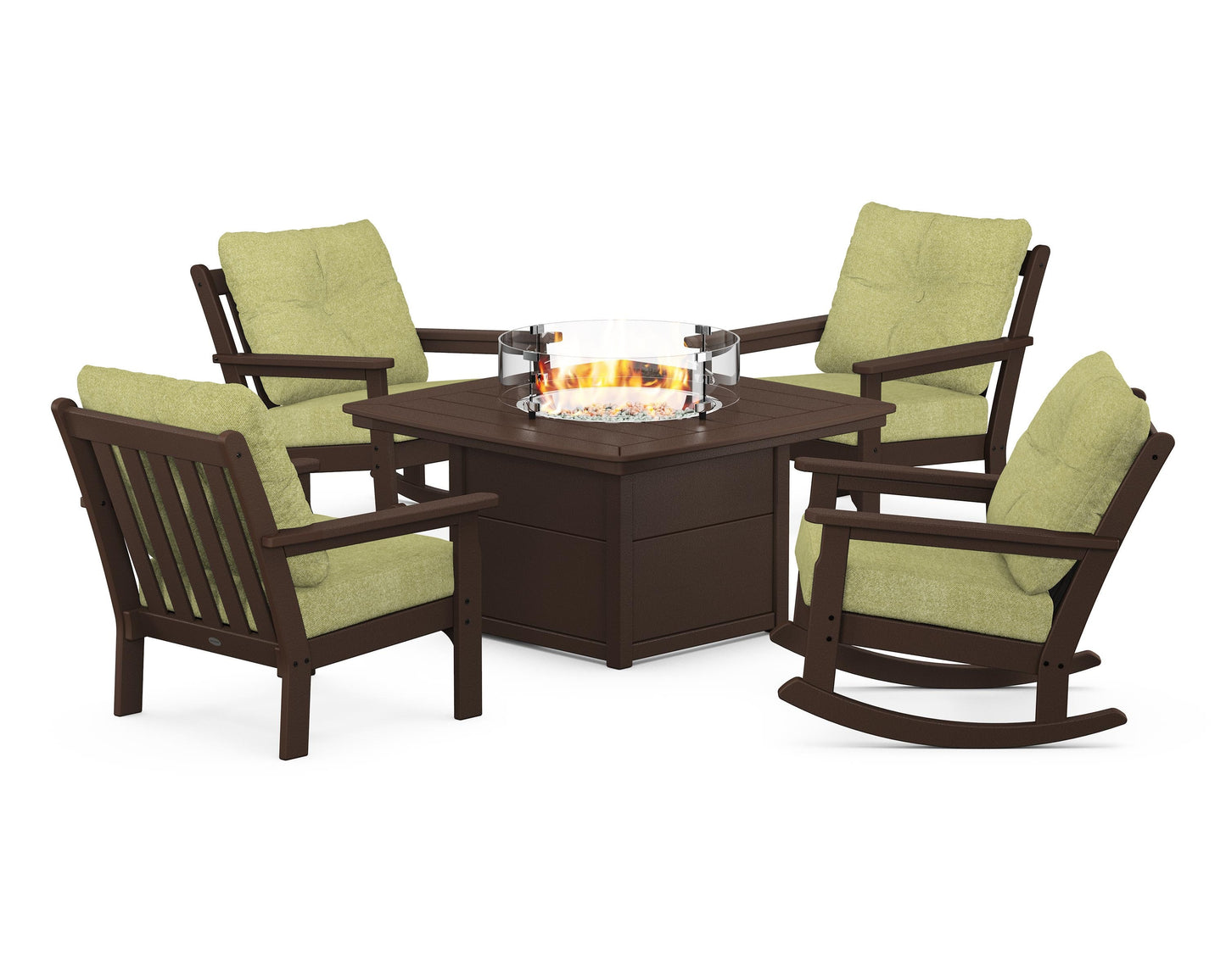 Vineyard 5-Piece Deep Seating Rocking Chair Conversation Set with Fire Pit Table