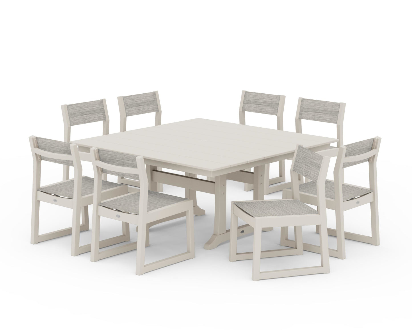 EDGE Sling Side Chair 9-Piece Farmhouse Trestle Dining Set