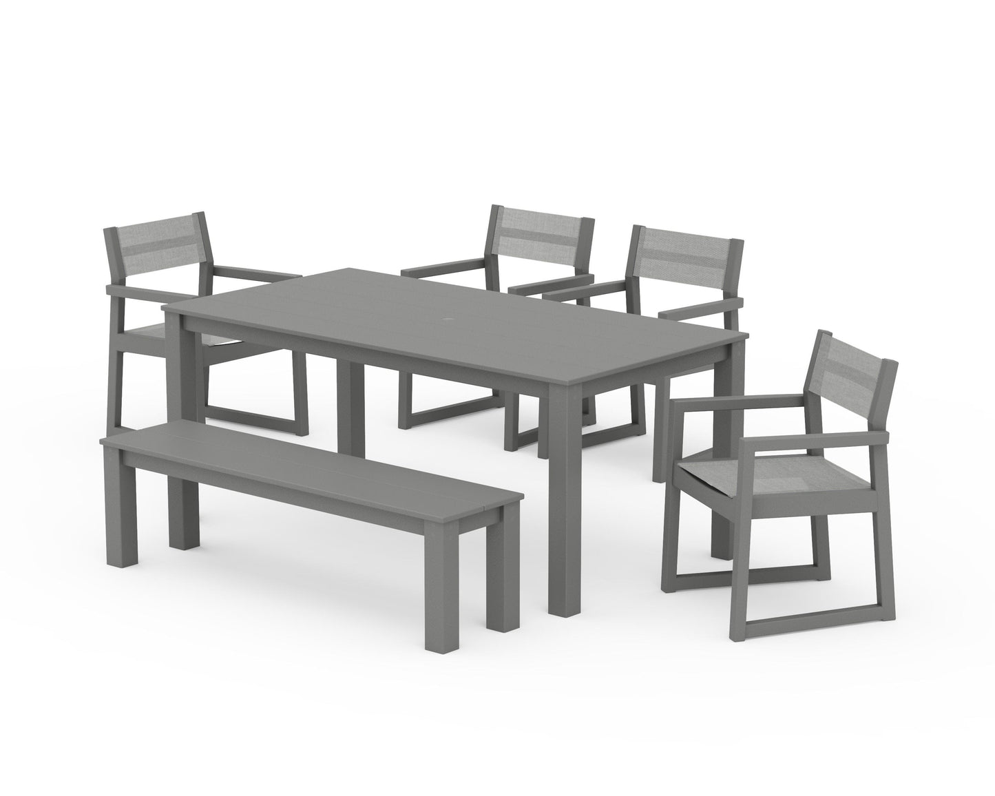 EDGE Sling Arm Chair 6-Piece Parsons Dining Set with Bench