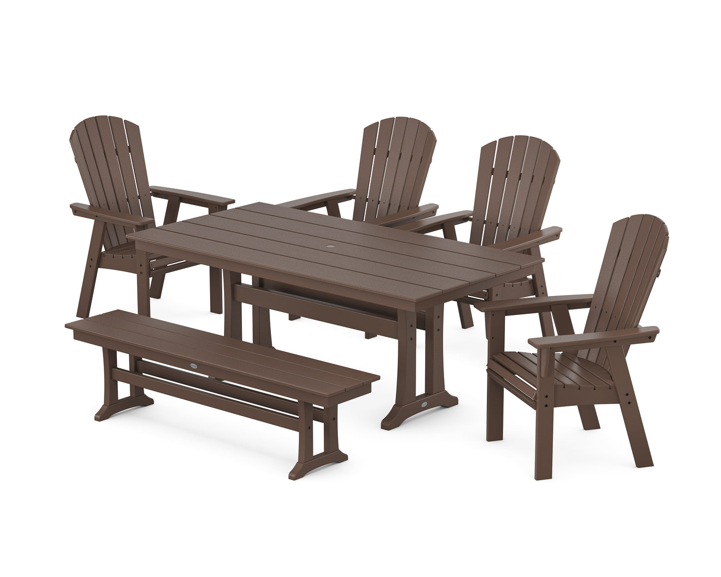 Nautical Curveback Adirondack 6-Piece Farmhouse Dining Set with Trestle Legs and Bench