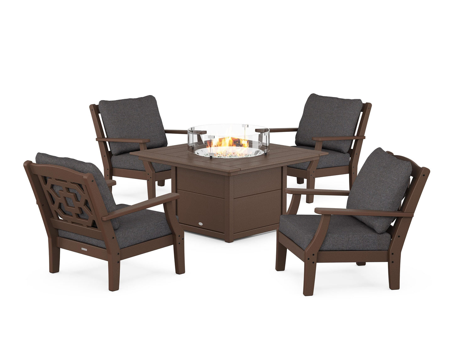 Chinoiserie 5-Piece Deep Seating Set with Fire Pit Table