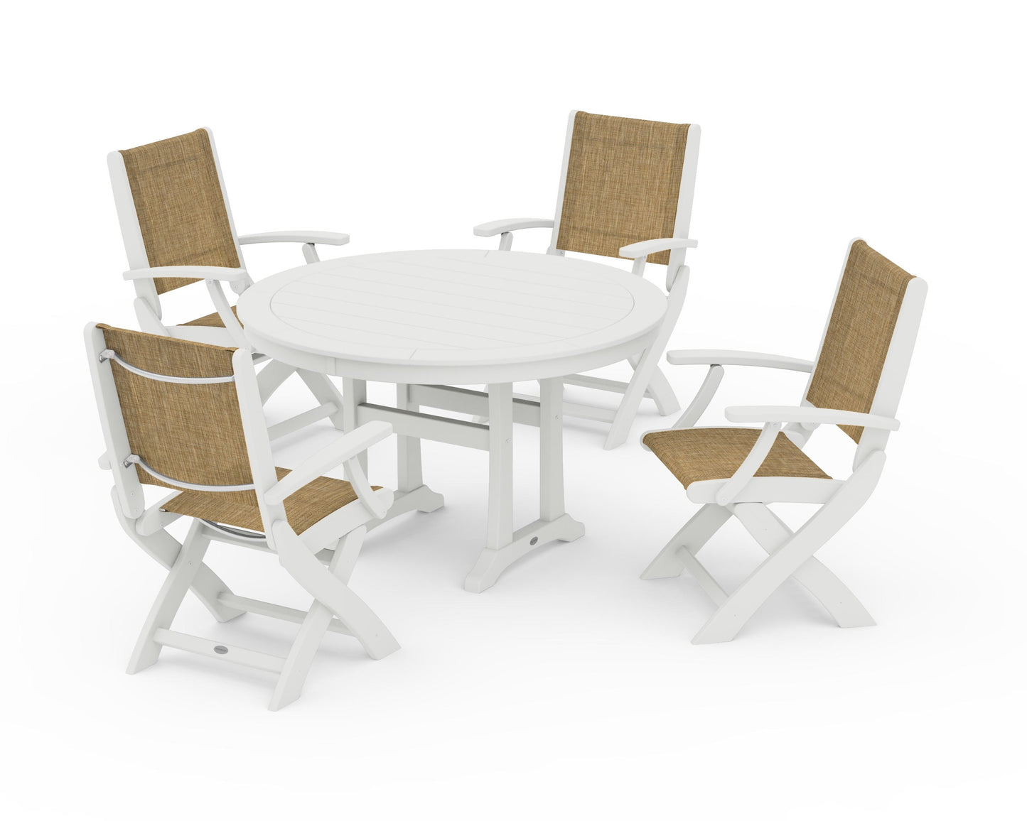Coastal Folding Chair 5-Piece Round Dining Set with Trestle Legs