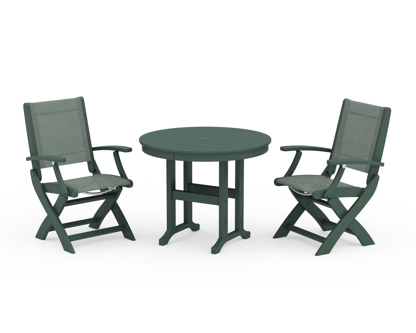 Coastal Folding Chair 3-Piece Round Dining Set