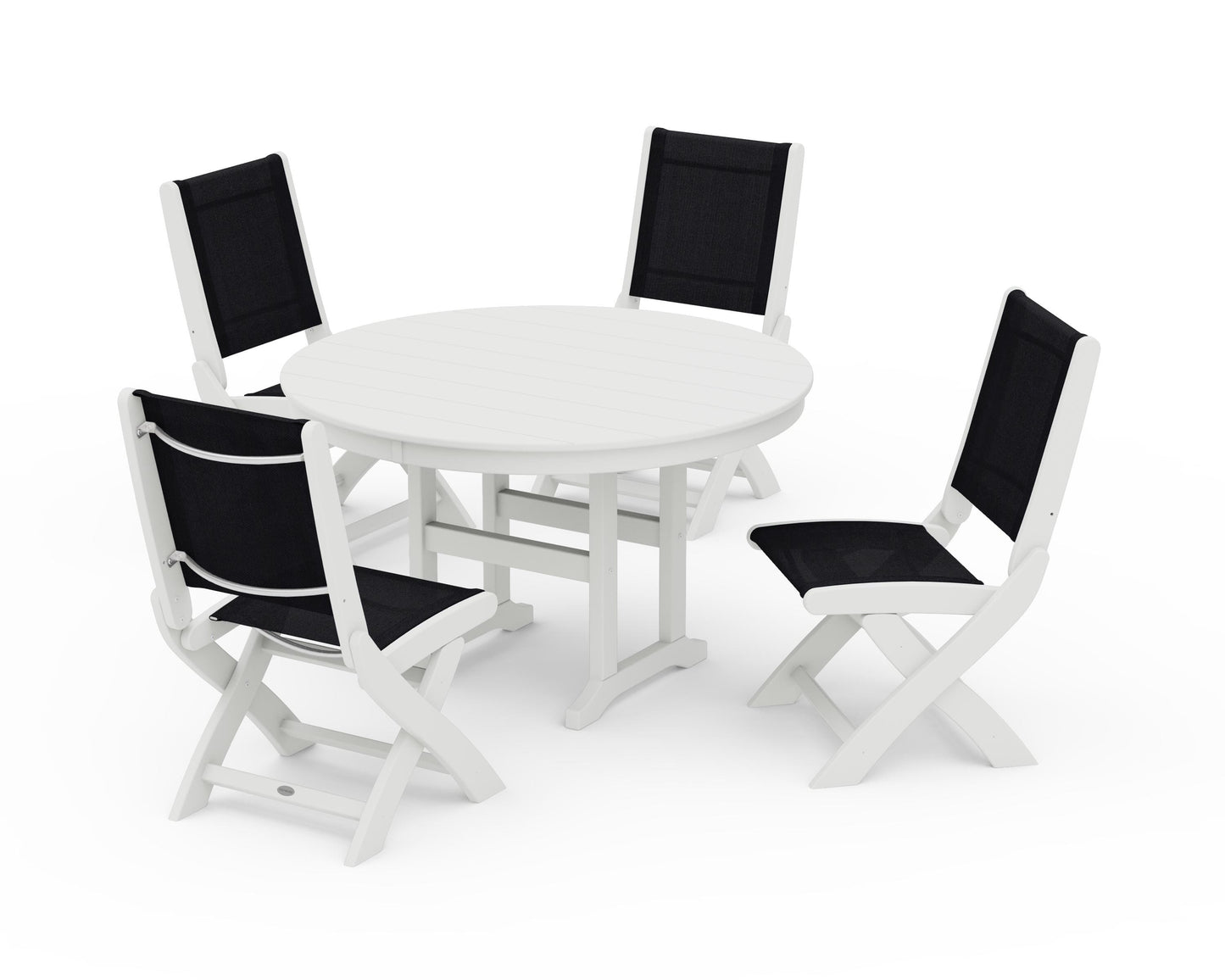 Coastal Folding Side Chair 5-Piece Round Dining Set