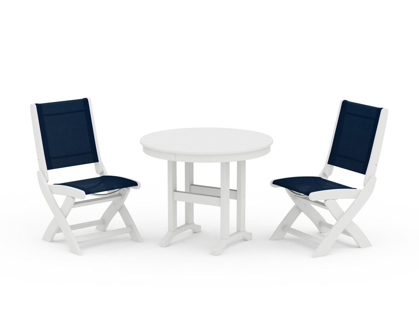 Coastal Folding Side Chair 3-Piece Round Dining Set