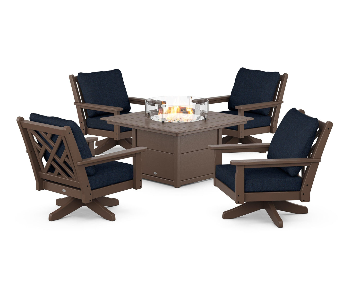 Chippendale 5-Piece Deep Seating Swivel Conversation Set with Fire Pit Table
