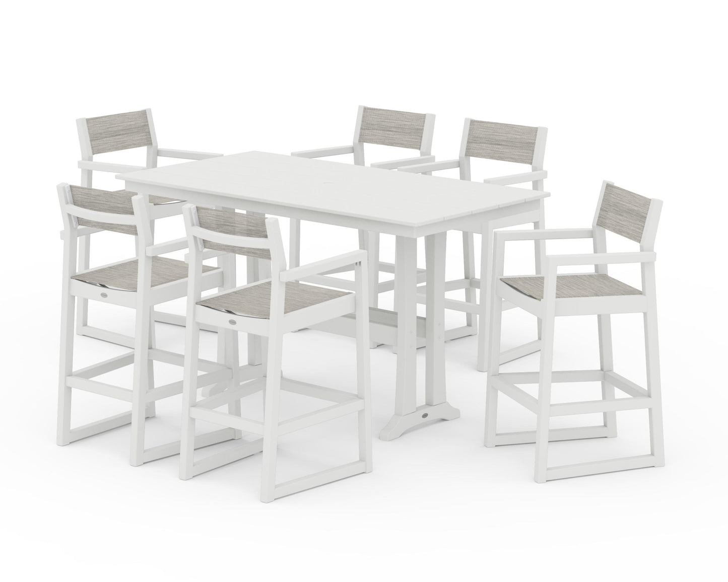 EDGE Sling Arm Chair 7-Piece Farmhouse Bar Set with Trestle Legs